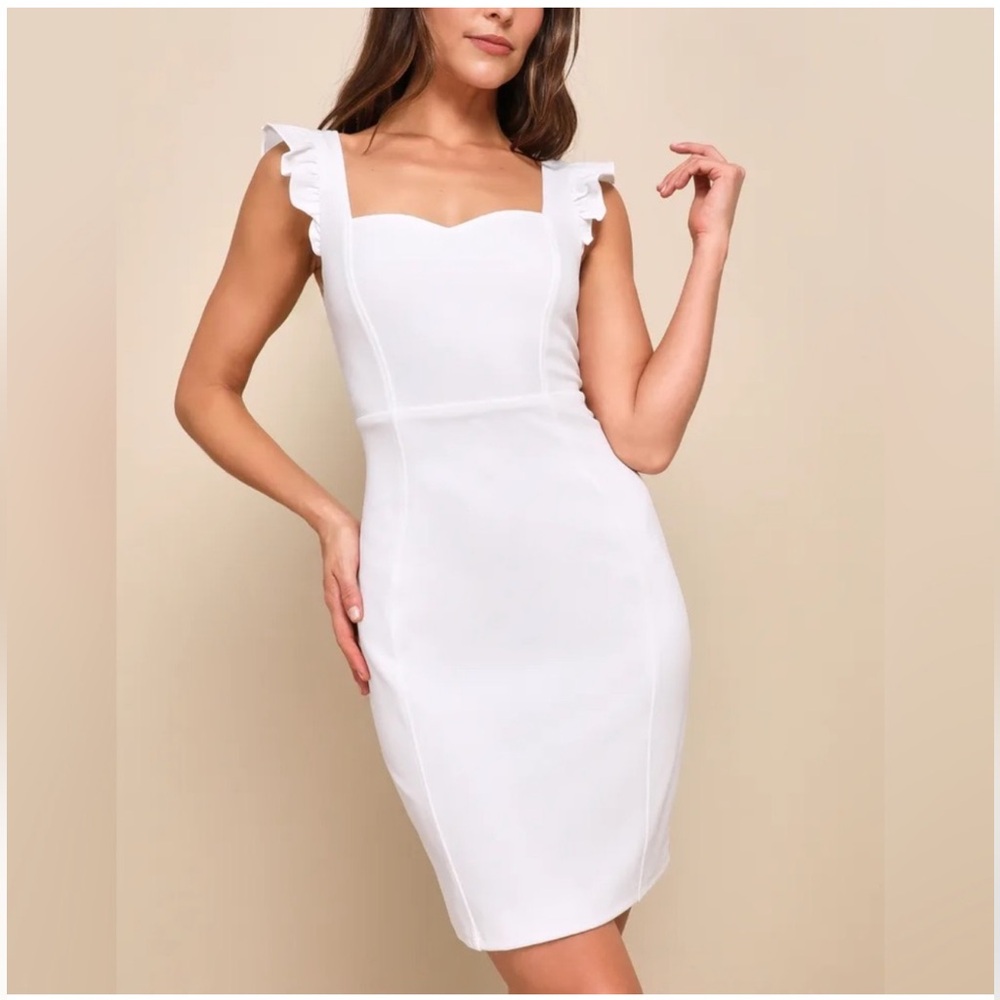 Lulu's Miriam White Ruffle Bodycon Mini Dress